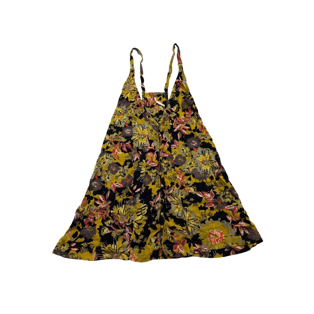 Free People Floral Mini Dress 4 Mustard Yellow Boho Tunic Festival Indie Hippie